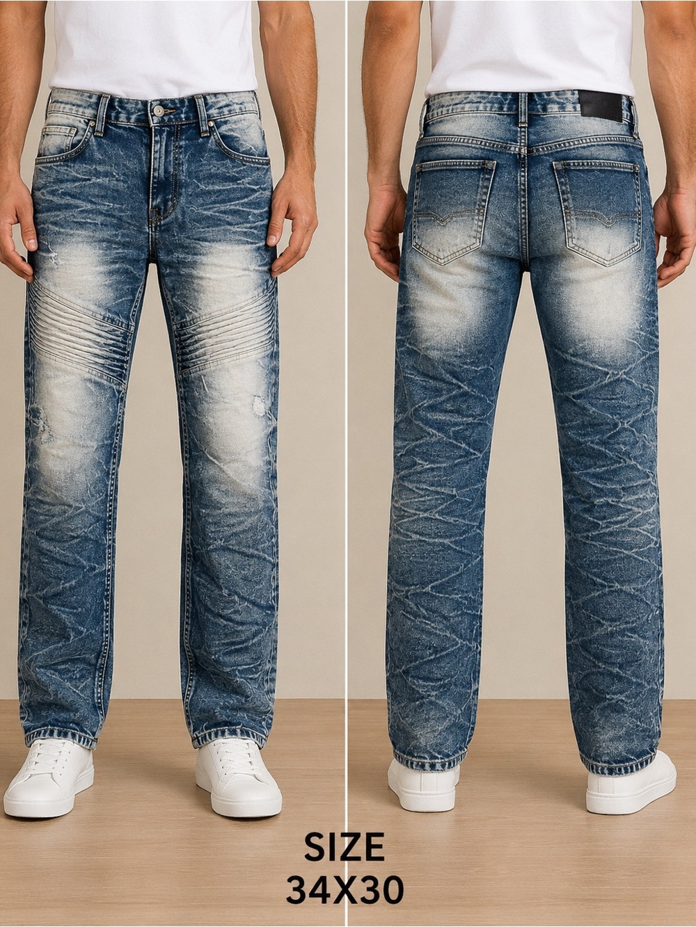 South Pole Men's Faded Blue Slim Straight Jeans 34x30